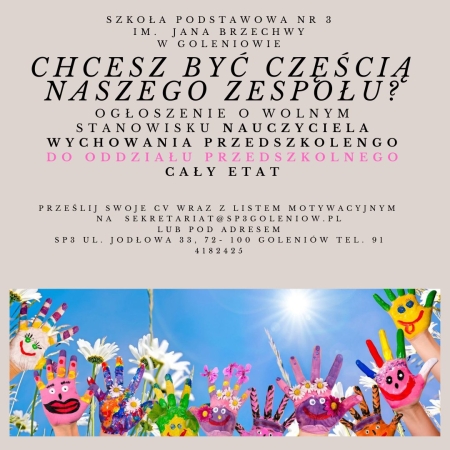 Poszukiwany nauczyciel wychowania przedszkolego